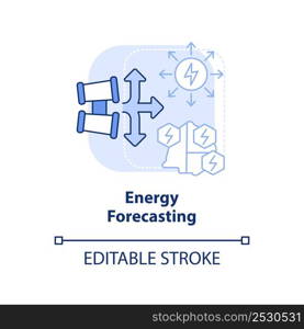 Energy forecasting blue light concept icon. Strategic energy planning abstract idea thin line illustration. Predict demand. Isolated outline drawing. Editable stroke. Arial, Myriad Pro-Bold fonts used. Energy forecasting blue light concept icon