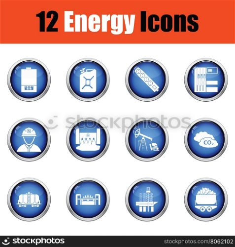 Energy icon set. Glossy button design. Vector illustration.