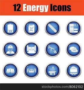Energy icon set. Glossy button design. Vector illustration.