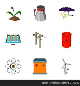 Energy icons set. Cartoon set of 9 energy vector icons for web isolated on white background. Energy icons set, cartoon style