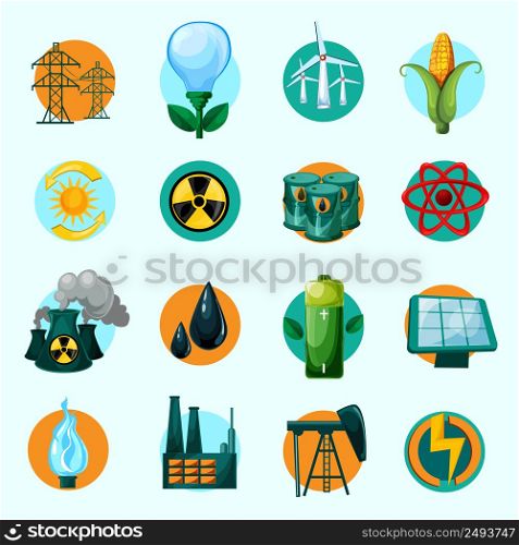Energy icons set with lightbulb petrol gasoline solar battery isolated vector illustration