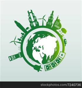 Energy ideas save the world concept Power plug green ecology,Vector illustration