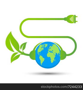 Energy ideas save the world concept Power plug green ecology,Vector Illustration