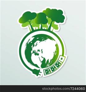 Energy ideas save the world concept Power plug green ecology,Vector llustration