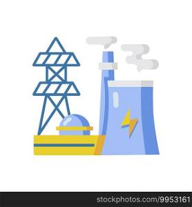 Energy industry vector flat color icon. Electricity manufacturing, environment pollution. Power plant, electric station. Cartoon style clip art for mobile app. Isolated RGB illustration. Energy industry vector flat color icon