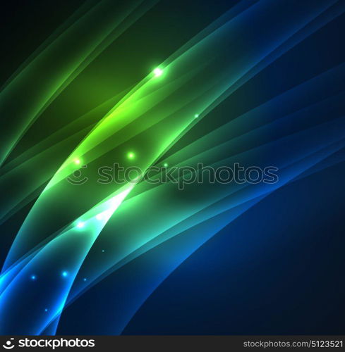 Energy lines, glowing waves in the dark, vector abstract background. Energy lines, glowing waves in the dark, vector abstract background. Vector business or technology presentation design template, brochure or flyer pattern, or geometric web banner