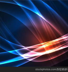 Energy lines, glowing waves in the dark, vector abstract background. Energy lines, glowing waves in the dark, vector abstract background. Vector business or technology presentation design template, brochure or flyer pattern, or geometric web banner