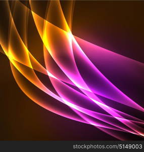 Energy lines, glowing waves in the dark, vector abstract background. Energy lines, glowing waves in the dark, vector abstract background. Vector business or technology presentation design template, brochure or flyer pattern, or geometric web banner