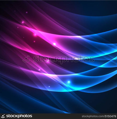 Energy lines, glowing waves in the dark, vector abstract background. Energy lines, glowing waves in the dark, vector abstract background. Vector business or technology presentation design template, brochure or flyer pattern, or geometric web banner