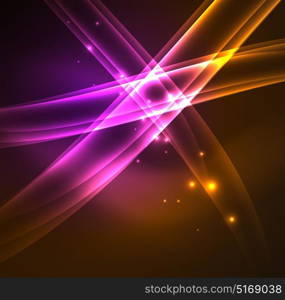 Energy lines, glowing waves in the dark, vector abstract background. Energy lines, glowing waves in the dark, vector abstract background. Vector business or technology presentation design template, brochure or flyer pattern, or geometric web banner