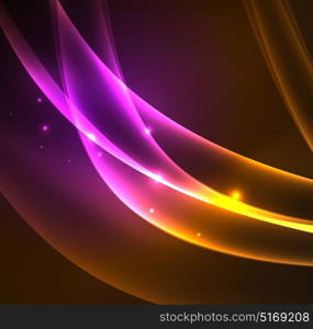 Energy lines, glowing waves in the dark, vector abstract background. Energy lines, glowing waves in the dark, vector abstract background. Vector business or technology presentation design template, brochure or flyer pattern, or geometric web banner