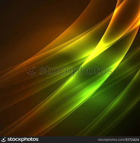 Energy lines, glowing waves in the dark, vector abstract background. Energy lines, glowing waves in the dark, vector abstract background. Vector business or technology presentation design template, brochure or flyer pattern, or geometric web banner