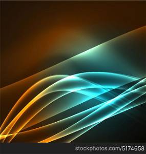 Energy lines, glowing waves in the dark, vector abstract background. Energy lines, glowing waves in the dark, vector abstract background. Vector business or technology presentation design template, brochure or flyer pattern, or geometric web banner
