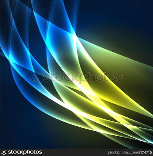 Energy lines, glowing waves in the dark, vector abstract background. Energy lines, glowing waves in the dark, vector abstract background. Vector business or technology presentation design template, brochure or flyer pattern, or geometric web banner