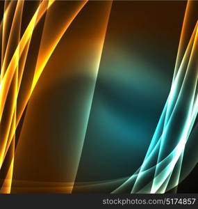 Energy lines, glowing waves in the dark, vector abstract background. Energy lines, glowing waves in the dark, vector abstract background. Vector business or technology presentation design template, brochure or flyer pattern, or geometric web banner