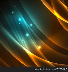 Energy lines, glowing waves in the dark, vector abstract background. Energy lines, glowing waves in the dark, vector abstract background. Vector business or technology presentation design template, brochure or flyer pattern, or geometric web banner