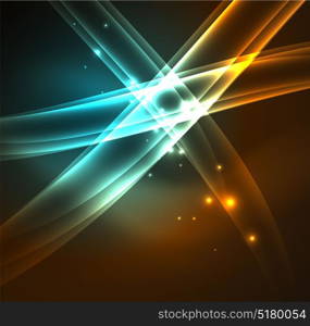 Energy lines, glowing waves in the dark, vector abstract background. Energy lines, glowing waves in the dark, vector abstract background. Vector business or technology presentation design template, brochure or flyer pattern, or geometric web banner