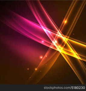 Energy lines, glowing waves in the dark, vector abstract background. Energy lines, glowing waves in the dark, vector abstract background. Vector business or technology presentation design template, brochure or flyer pattern, or geometric web banner