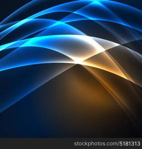 Energy lines, glowing waves in the dark, vector abstract background. Energy lines, glowing waves in the dark, vector abstract background. Vector business or technology presentation design template, brochure or flyer pattern, or geometric web banner