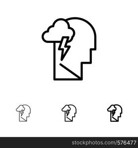 Energy, Mental, Mind, Power Bold and thin black line icon set