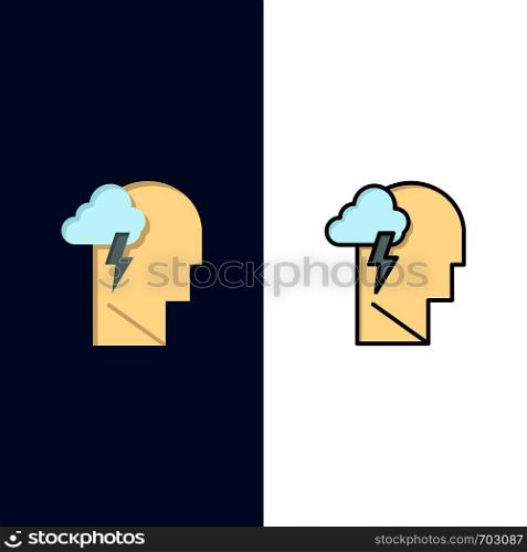 Energy, Mental, Mind, Power Icons. Flat and Line Filled Icon Set Vector Blue Background