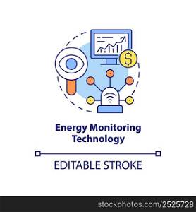 Energy monitoring technology concept icon. Energy strategy part abstract idea thin line illustration. Power measurement. Isolated outline drawing. Editable stroke. Arial, Myriad Pro-Bold fonts used. Energy monitoring technology concept icon