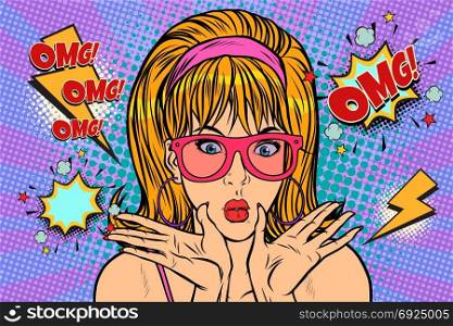 Energy OMG comic woman. Pop art retro vector illustration. Energy OMG comic woman