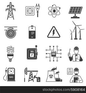 Energy power black icons set. Oil and gas industry energy power production and transmitting symbols black icons set abstract vector isolated illustration