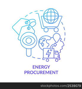 Energy procurement blue gradient concept icon. Strategical energy plan abstract idea thin line illustration. Fulfilling business needs. Isolated outline drawing. Myriad Pro-Bold font used. Energy procurement blue gradient concept icon