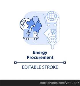 Energy procurement blue light concept icon. Strategical energy plan abstract idea thin line illustration. Fulfill needs. Isolated outline drawing. Editable stroke. Arial, Myriad Pro-Bold fonts used. Energy procurement blue light concept icon