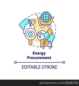 Energy procurement concept icon. Strategical energy plan abstract idea thin line illustration. Fulfilling business needs. Isolated outline drawing. Editable stroke. Arial, Myriad Pro-Bold fonts used. Energy procurement concept icon