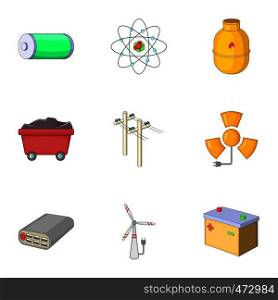 Energy resource icons set. Cartoon set of 9 energy resource vector icons for web isolated on white background. Energy resource icons set, cartoon style