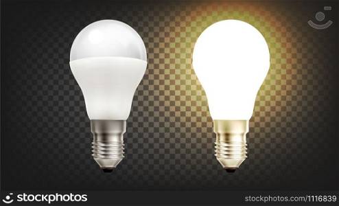 Energy Save Electric Glowing Led Light Bulb Vector. Light-emitting Diodes In Light Bulb, Economical Lamp Innovation Technology. Domestic Illuminate Equipment Layout Realistic 3d Illustration. Energy Save Electric Glowing Led Light Bulb Vector
