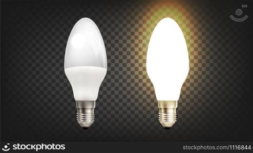 Energy Save Electric Glowing Led Light Lamp Vector. Energy Safety Lamp Innovation Technology Made From Plastic And Metal Material. Office Illuminate Device Template Realistic 3d Illustration. Energy Save Electric Glowing Led Light Lamp Vector