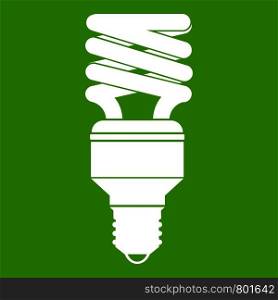 Energy saving bulb icon white isolated on green background. Vector illustration. Energy saving bulb icon green