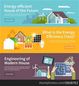 Energy saving house horizontal banner set with temperature control system elements isolated vector illustration. Energy Saving House Banner