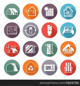 Energy saving house temperature and ventilation monitoring flat icons set isolated vector illustration. Energy Saving House