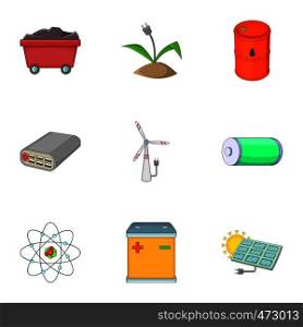 Energy saving icons set. Cartoon set of 9 energy saving vector icons for web isolated on white background. Energy saving icons set, cartoon style