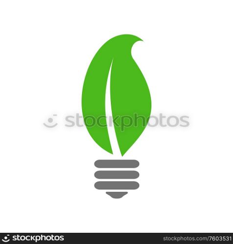 Energy saving lamp with green sprout isolated. Vector renewable sources of electricity, save ecology. Renewable sources of energy, bulb and plant
