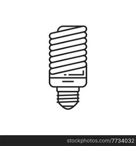 Energy saving light bulb isolated thin line icon. Vector outline eco fluorescent lightbulb. Compact fluorescent low-pressure spiral gas-discharge lamp uses fluorescence to produce visible light. Spiral light bub energy saving lamp outline icon