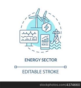 Energy sector turquoise concept icon. Digital twin use case abstract idea thin line illustration. Smart management. Isolated outline drawing. Editable stroke. Roboto-Medium, Myriad Pro-Bold fonts used. Energy sector turquoise concept icon