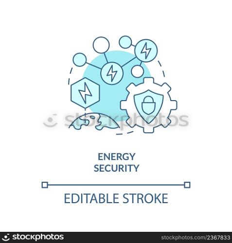 Energy security turquoise concept icon. Power systems. National protection program abstract idea thin line illustration. Isolated outline drawing. Editable stroke. Arial, Myriad Pro-Bold fonts used. Energy security turquoise concept icon