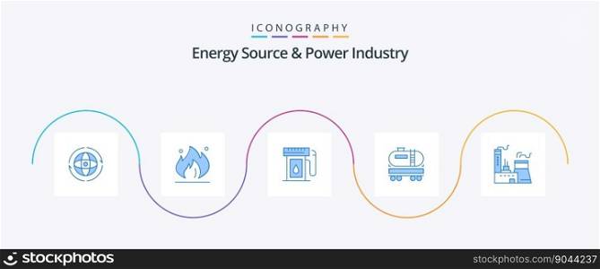 Energy Source And Power Industry Blue 5 Icon Pack Including building. oil. construction. dumpper. drop