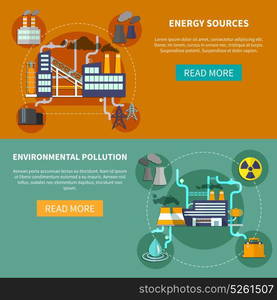 Energy sources and environmental pollution banner. Industry set horizontal banners website design abstract isolated vector illustration