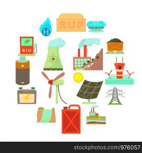 Energy sources icons set. Cartoon illustration of 16 energy sources vector icons for web. Energy sources items icons set, cartoon style