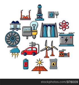Energy sources icons set. Cartoon illustration of 16 energy sources vector icons for web. Energy sources icons set, cartoon style