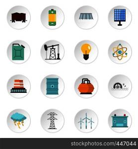 Energy sources icons set in flat style isolated vector icons set illustration. Energy sources items icons set in flat style