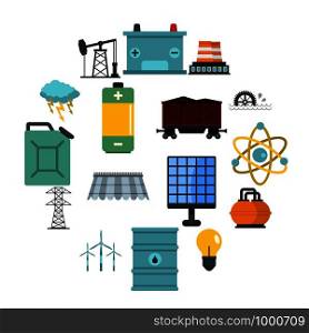 Energy sources icons set in flat style isolated vector illustration. Energy sources items icons set in flat style