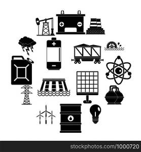 Energy sources icons set. Simple illustration of 16 energy sources vector icons for web. Energy sources items icons set, simple style