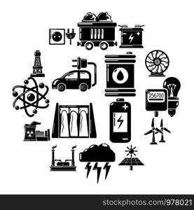 Energy sources icons set. Simple illustration of 16 energy sources vector icons for web. Energy sources icons set, simple style